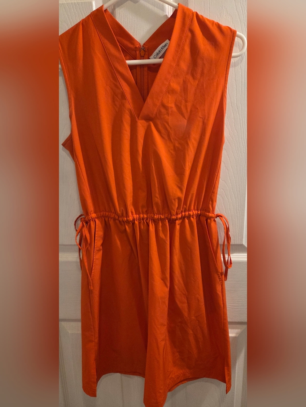 Calvin Klein Orange Sleeveless Dress with V-Neck